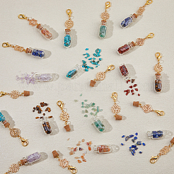 7 Chakra Natural Red Aventurine & Red Jasper & Green Aventurine & Tiger Eye & Synthetic Turquoise & Amethyst & Lapis Lazuli Chips inside Glass Wishing Bottle Pendant Decorations&nbsp;HJEW-FH00146
