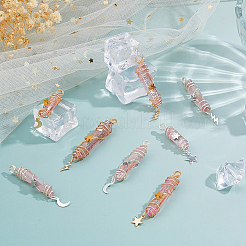12Pcs 6 Styles Electroplated Natural Quartz Crystal Pointed Copper Wire Wrapped Bullet Pendants&nbsp;PALLOY-FH00161