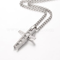 Tarnish Resistant 304 Stainless Steel Rolo Chain Cross Pendant Necklaces&nbsp;NJEW-JN01287