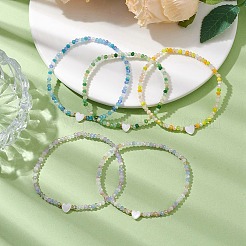 5Pcs 5 Styles Facete Rondelle Glass Beaded Stretch Bracelets&nbsp;BJEW-JB10332
