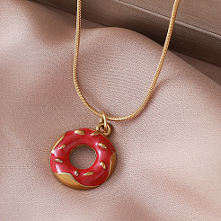 Vintage 304 Stainless Steel Enamel Sweet Donut Pendant Necklaces for Women&nbsp;NP5557