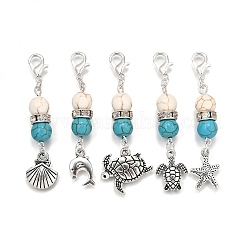 5Pcs Ocean Animal Tibetan Style Alloy Pendants Decorations&nbsp;HJEW-TA00346