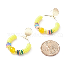 Natural Malaysia Jade & Polymer Clay Beaded Big Ring Dangle Stud Earrings&nbsp;EJEW-TA00075-04