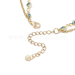 Brass Pave Clear Cubic Zirconia Cross Heart Evil Eye Pendant Handmade Evil Eye Lampwork 304 Stainless Steel Chain Double Layer Necklaces for Women&nbsp;NJEW-JN05398-02
