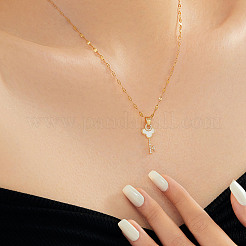 Elegant Fashion Brass Sparkling Clear Cubic Zirconia Key Pendant Necklaces for Women&nbsp;CT5089-1