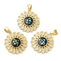 Flower Rack Plating Brass Cubic Zirconia Pendants&nbsp;KK-K385-61G