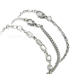 3Pcs 3 Style 316 Surgical Stainless Steel Box & Venetian Chain Bracelets Set with Corss Charms&nbsp;BJEW-FS0001-07