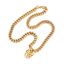 304 Stainless Steel Skull Pendant Cuban Link Chain Necklaces&nbsp;NJEW-C099-06G