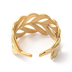 Ion Plating(IP) 304 Stainless Steel Leafy Branch Open Cuff Ring for Women&nbsp;RJEW-K245-31G