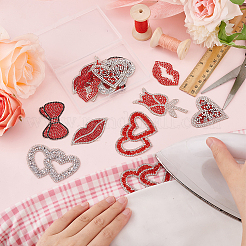 14Pcs 7 Style Valentine's Day Theme Hotfix Rhinestone Iron on Patches&nbsp;PATC-FG0001-70