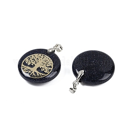Synthetic Blue Goldstone Flat Round Pendants&nbsp;G-Q188-01P-07