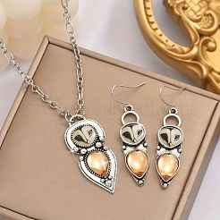 Owl Bohemia Style Alloy & Resin Pendant Necklaces & Dangle Earrings Sets&nbsp;FS-WGD384A-01