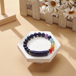 Natural Lapis Lazuli(Dyed) Rectangle & Mixed Stone Beaded Stretch Bracelet&nbsp;BJEW-JB08981-04
