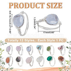 12Pcs Natural Gemstone Finger Rings&nbsp;RJEW-HY00003