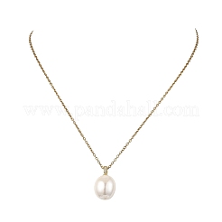 2Pcs 2 Styles Brass & Shell Pearl Oval Pendant 304 Stainless Steel Cable Chain Necklaces for Women&nbsp;NJEW-JN06257