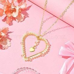 Glass & Plastic Imitation Pearl Love Heart Pendant Necklaces&nbsp;NJEW-JN04988