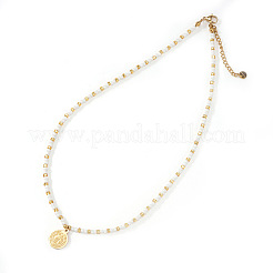 304 Stainless Steel Saint Benedict Medal Pendant Glass and Brass Beaded Short Necklaces for Women Daily Wear&nbsp;AB8901
