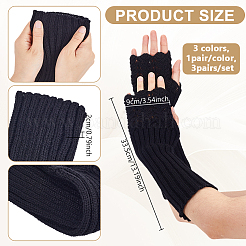 3Pairs 3 Colors Acrylic Fibers Long Knitted Fingerless Gloves&nbsp;AJEW-GA0008-18
