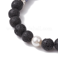 8mm Round Natural Lava Rock & Gemstone & Shell Pearl Beaded Stretch Bracelets for Women Men&nbsp;BJEW-JB10314