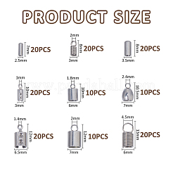 150Pcs 9 Styles 304 Stainless Steel Folding Crimp Ends&nbsp;STAS-FH0002-44
