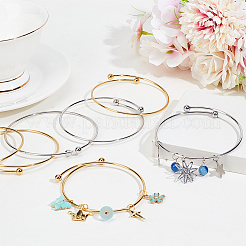 10Pcs 2 Colors Adjustable 304 Stainless Steel Wire Cuff Bangle Making&nbsp;MAK-BBC0001-14