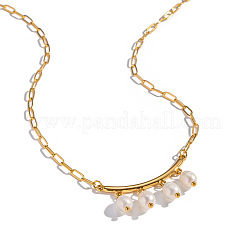 Natural Freshwater Pearl Rice Tassel 304 Stainless Steel Paperclip Chain Necklace for Women&nbsp;AR2544