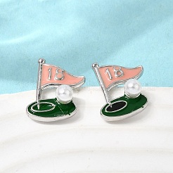 Ship Brass Enamel Stud Earrings&nbsp;EJEW-H180-24P