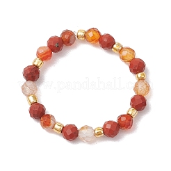 Natural Carnelian Beaded Stretch Rings&nbsp;RJEW-JR00867-02