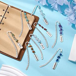 8Pcs 8 Styles Natural & Synthetic Gemstone Chip & Rectangle with Inspirational Word Bookmarks&nbsp;AJEW-JK00344