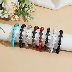 8Pcs 8 Styles Round & Cross Beaded Stretch Bracelets for Men Women&nbsp;BJEW-GO0001-37