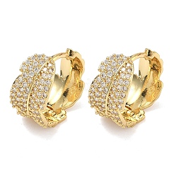 Leaf Brass Micro Pave Clear Cubic Zirconia Hoop Earrings&nbsp;EJEW-C182-06G