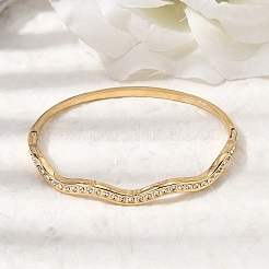 304 Stainless Steel Rhinestone Hinged Bangles for Women&nbsp;BJEW-B168-11G
