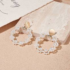 Shell Pearl Paw Print Beaded Big Ring Dangle Stud Earrings&nbsp;EJEW-TA00074
