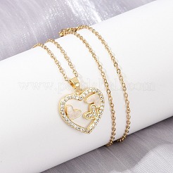 Heart Brass Micro Pave Cubic Zirconia Pendant Neckalces for Women&nbsp;NJEW-C076-02G