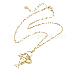 Ocean Brass Fish Shell Shape Starfish Pendant Cable Chain Necklaces for Women&nbsp;NJEW-JN06232