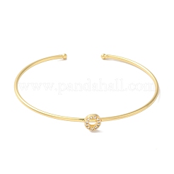 Rack Plating Brass Micro Pave Clear Cubic Zirconia Letter Open Cuff Bangles&nbsp;BJEW-A018-01G-O