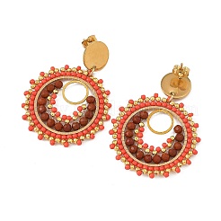 304 Stainless Steel with Glass Seed Beads Stud Earrings&nbsp;EJEW-MZ00761-02