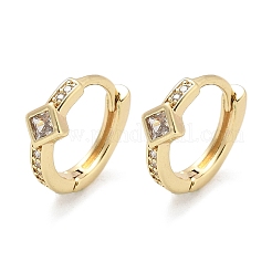 Rhombus Brass Micro Pave Clear Cubic Zirconia Hoop Earrings&nbsp;EJEW-Z102-14G