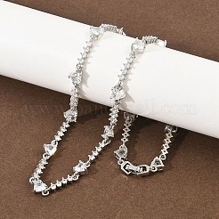 Brass Pave Clear Cubic Zirconia Heart Link Chain Necklaces&nbsp;KK-CBA4547-16B-P