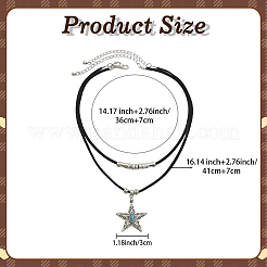 1 Set Alloy Pave Synthetic Turquoise Pendant Double Layer Cord Necklaces&nbsp;NJEW-CL0001-09B