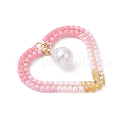 Brass Glass Seed Beaded Heart Pendants&nbsp;PALLOY-MZ01103