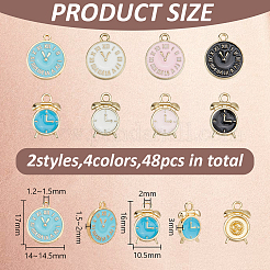 48Pcs 8 Styles Clock Alloy Enamel Pendants&nbsp;ENAM-DR0001-13