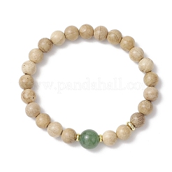 3Pcs Natural African Padauk Wood & Sandalwood & Wood & Striped Agate & Green Aventurine & Quartz Crystal Round Beaded Stretch Bracelets for Women&nbsp;BJEW-JB11929