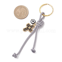 Resin & Glass Seed & Polyester Cord Keychain&nbsp;KEYC-MZ00048-05