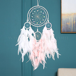 Girl's Heart Iron Ring Woven Net/Web with Feather Wall Hanging Decoration&nbsp;PW-WG22127-01