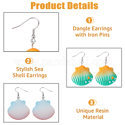 5 Pairs 5 Colors Shell Shape Resin Dangle Earrings with Iron Pins&nbsp;EJEW-FI0001-78