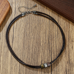 1Pc Alloy Flat Round Beads Imitation Leather Double Layer Necklaces&nbsp;NJEW-CL0001-13