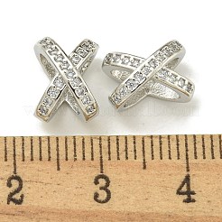 Letter X Rack Plating Brass Micro Pave Cubic Zirconia European Beads&nbsp;KK-K386-15P