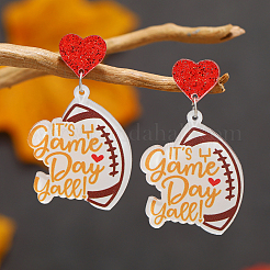 1Pair Leopard Print Heart Mother Sports Acrylic Dangle Stud Earrings&nbsp;EJEW-FS0001-22F