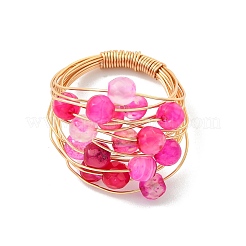 5Pcs Copper Wire Wrapped Dyed & Heated Natural Agate Round Bead Finger Rings&nbsp;RJEW-JR01034